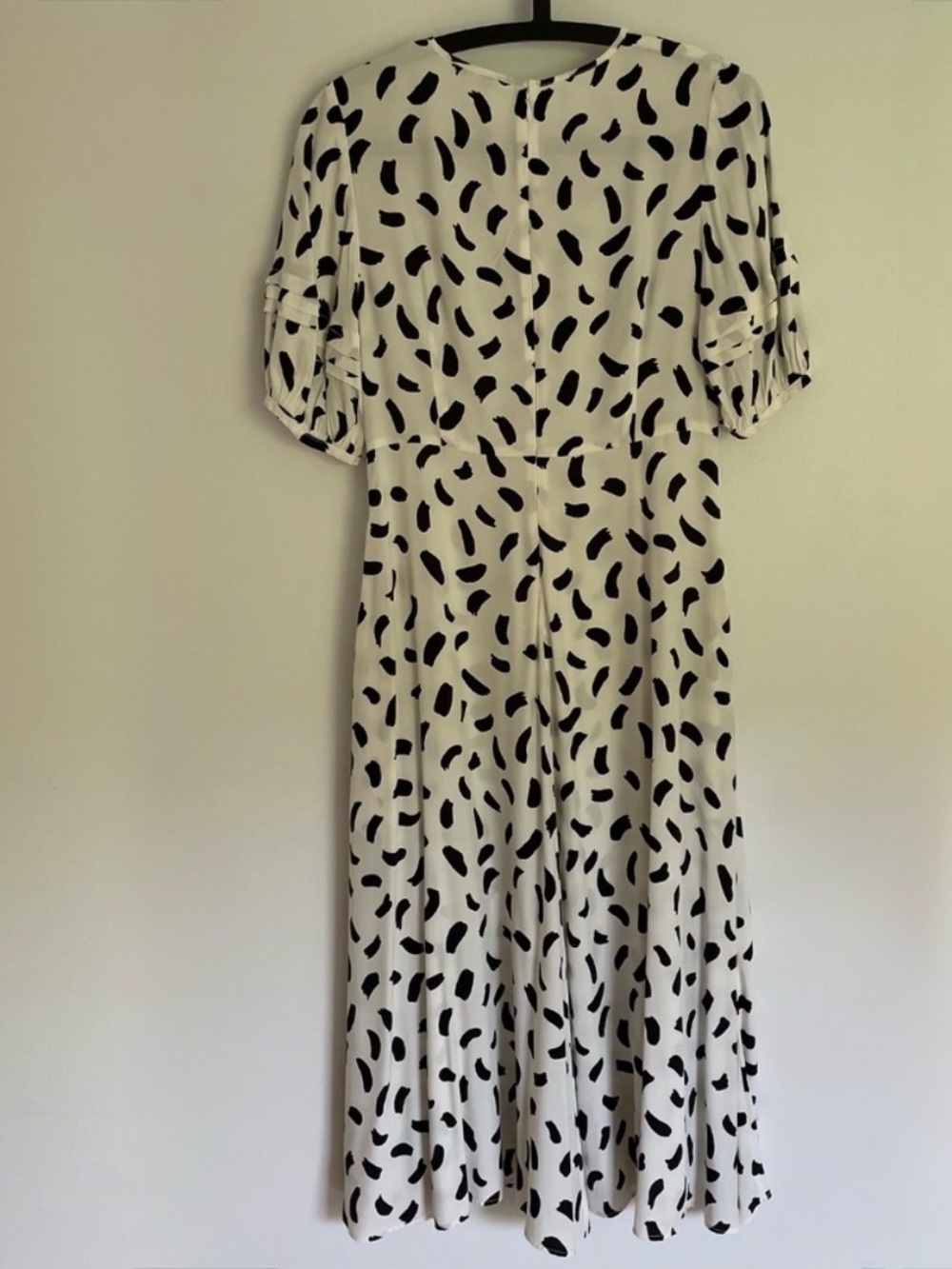 UniqloC White Black abstract Empire Balloon Puff Sleeve Midi SlipDress S NWT 30s - Picture 4 of 11
